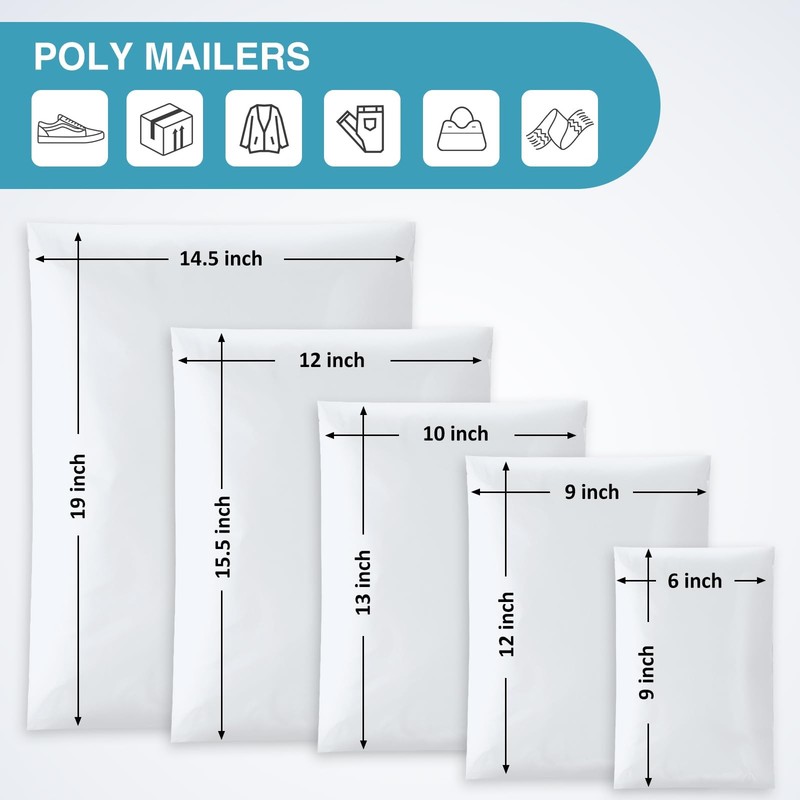 60 Pack Not Padded White Poly Mailers Variety Pack, 6x9 Inch & 9x12 Inch & 10... gallery