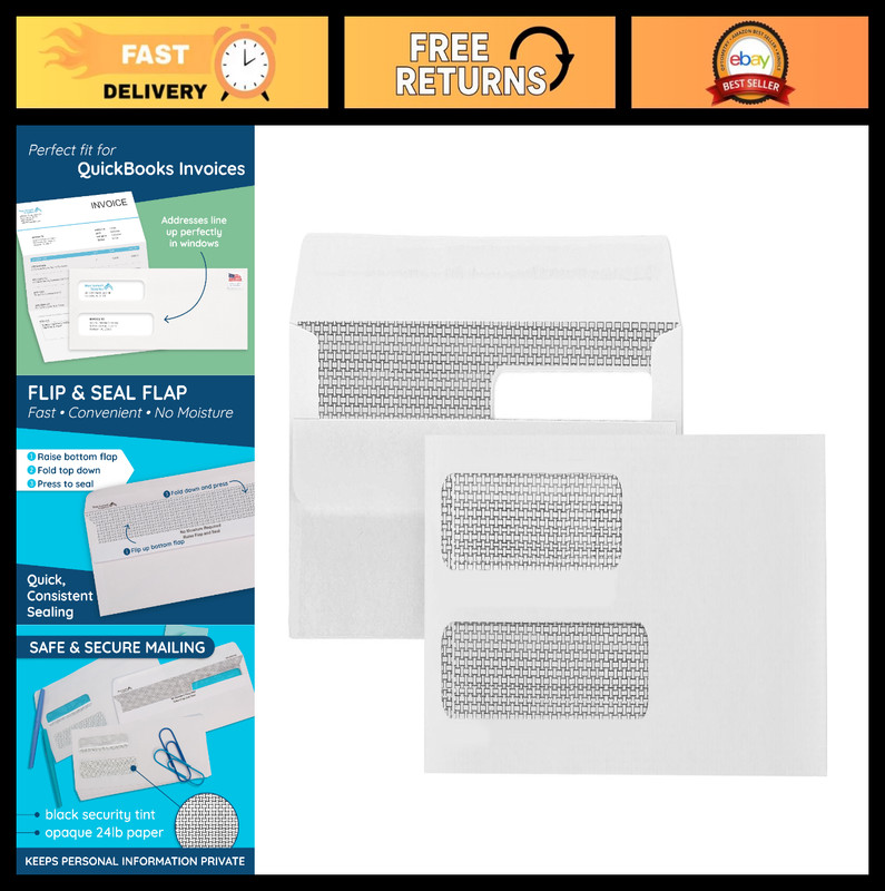 500 No. 10 Double Window Security Envelopes – Ideal for Invoices, Statements & R