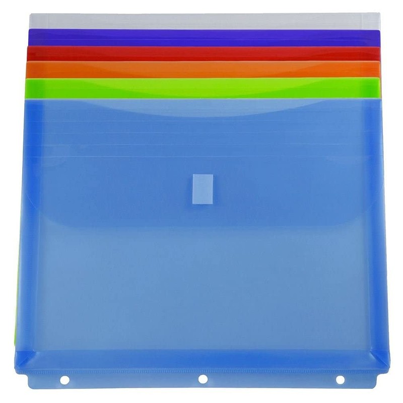 Plastic 3 Hole Punch Binder Envelopes with Hook & Loop - Letter Booklet - 9 1...
