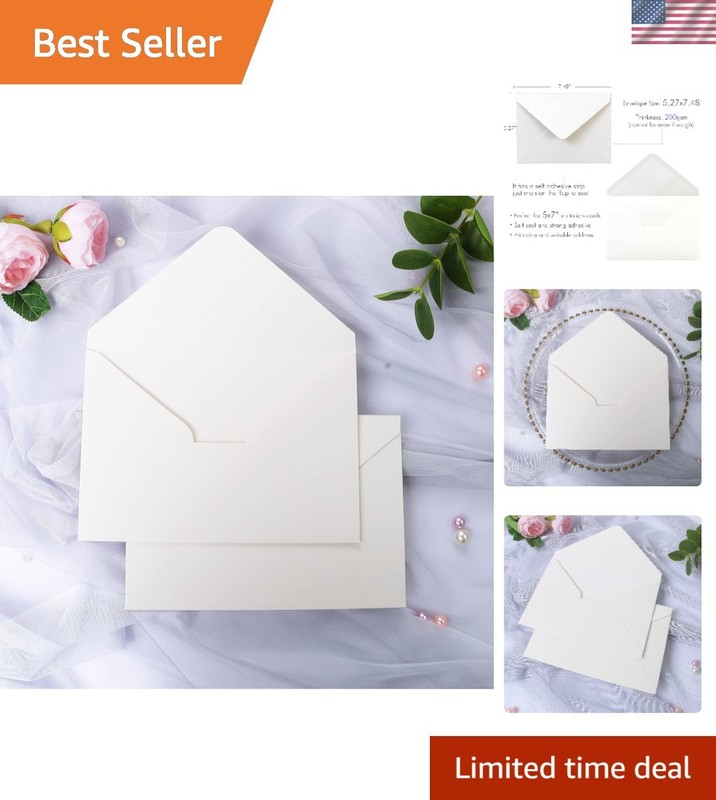 50 Pack 80lb Thick A7 Envelopes, Sparkle Ivory Heavy Duty 5×7 Envelopes, Perf…