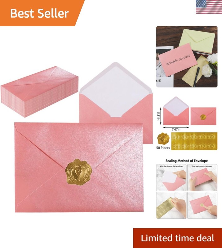 A7 Self-Sealing Pink Envelopes 50 Pcs – 5×7 Inches 5.31×7.67in 120g Pearl Gl…