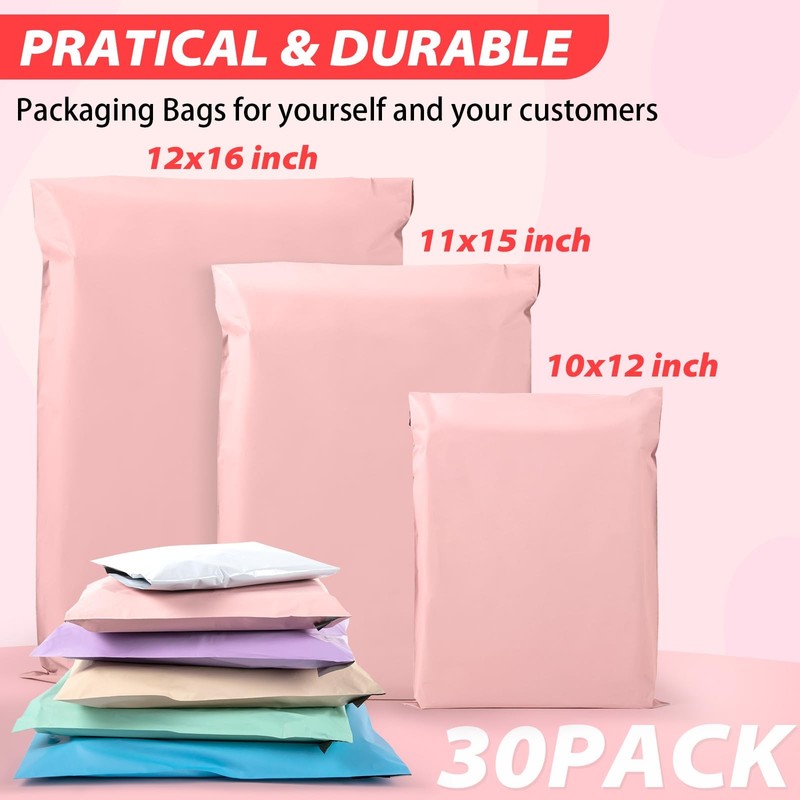 Poly Mailers Multi Size Pack, 30Pack Pink Shipping Bags, Packaging Bags, Self... gallery