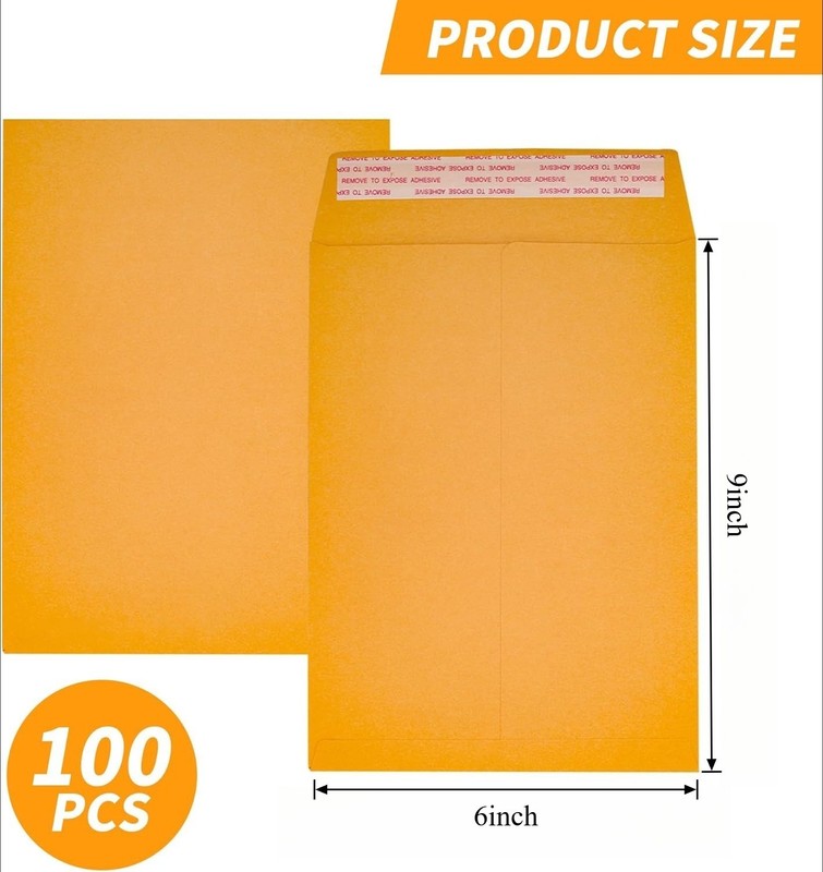 100 Pack 6x9" Kraft Catalog Mailing Envelopes Mailers Peel Self Seal gallery