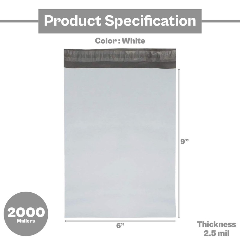 2.5 Mil 6"x9" Poly Mailers Shipping Mailing Envelopes Self Seal Pouches 2000 PCS gallery