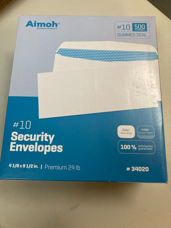 500 #10 Security Envelopes Gummed