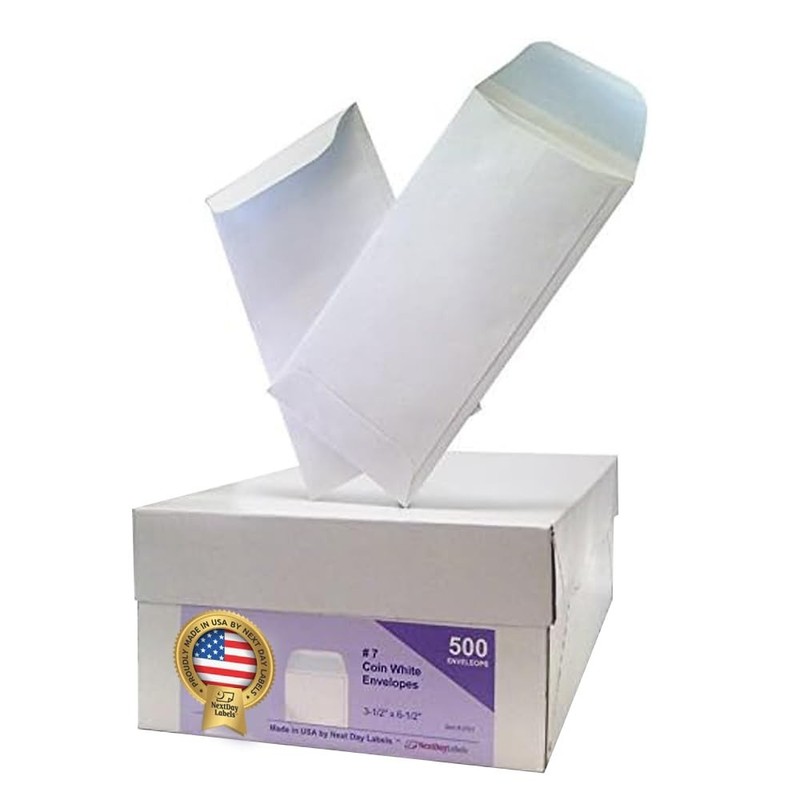 #7 Coin Envelopes – 500-Pack White Gummed Money Envelopes for Cash, Coins, Je…
