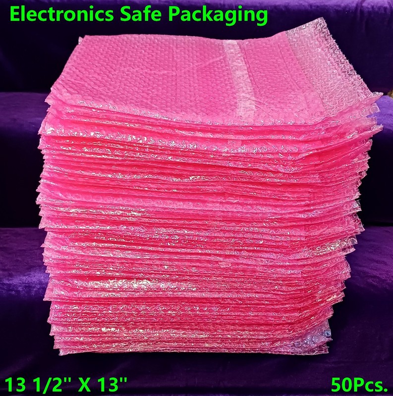 Pink Anti-Static Bubble Pouch Bags _ 13 1/2 X 13 _ Box of 50 Pcs.