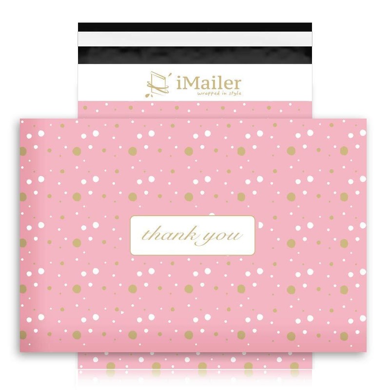 100Count 10×13 Pink Polka Dot Poly Mailers Self-Sealing Thank You Shipping Bags
