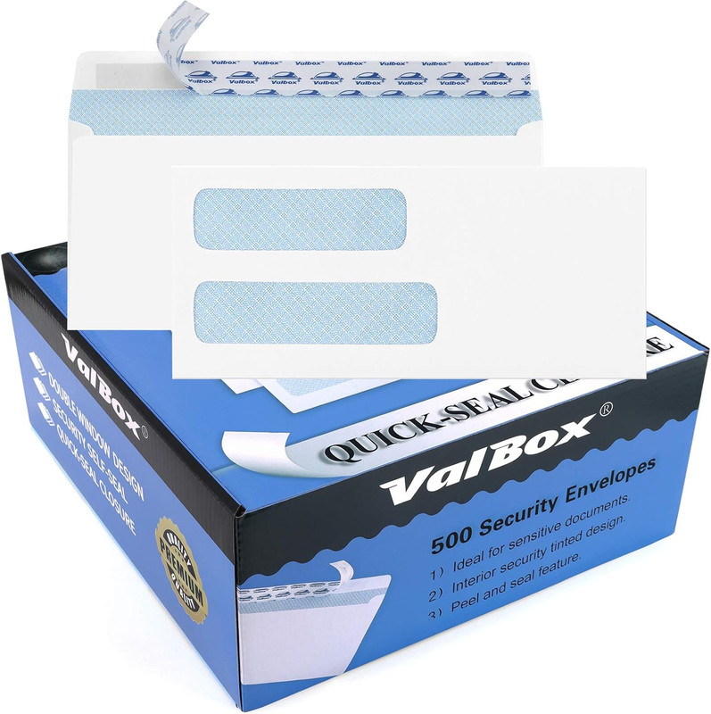 500 Count #10 Double Window Envelopes 4-1/8X9-1/2″ Self Seal Security Envelopes