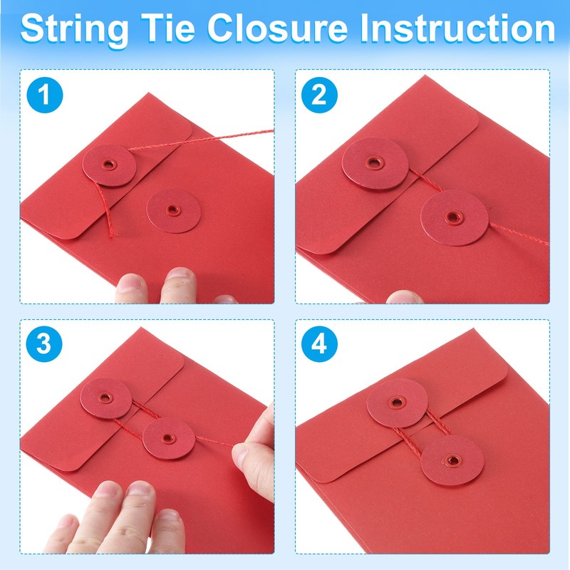 6 Pcs Kraft Paper Envelope with String Tie Closure, 5.5"x4" Red gallery
