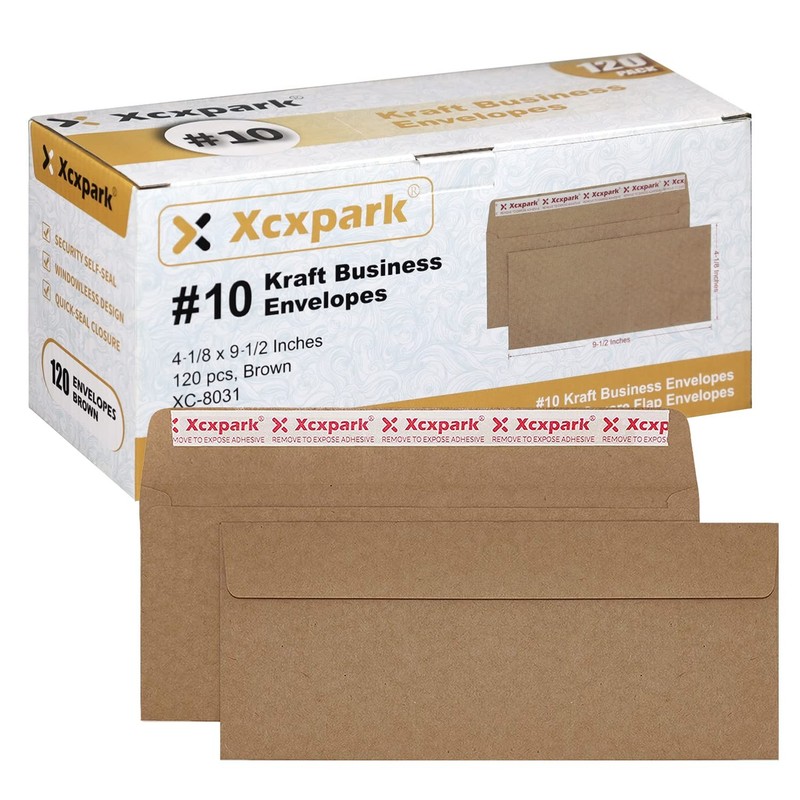 Xxcxpark 120 #10 Brown Self-Seal Kraft Security Envelopes 4-1/8 x 9-1/2″