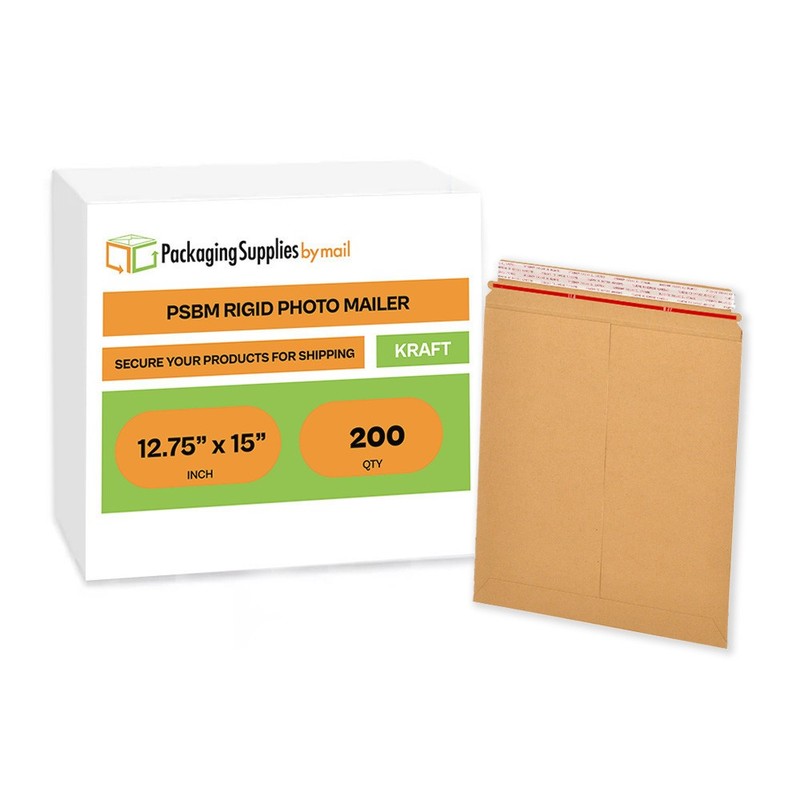 12.75 x 15 Rigid Photo Kraft Cardboard Mailer, Self-Seal Tear Tab-28pt 200 Pack gallery
