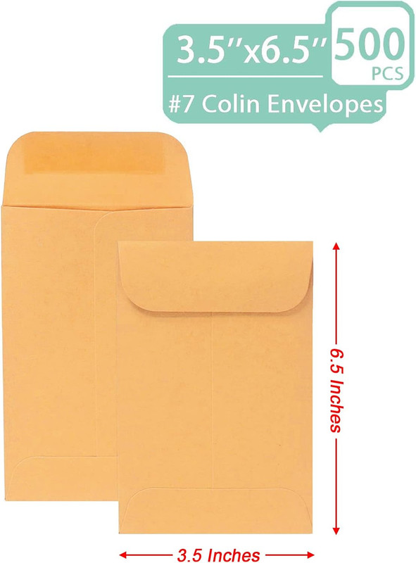500 PCS #7 Coin Envelopes, 3.5 X 6.5 Inches Brown Kraft Envelopes Classic Small gallery